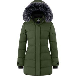 Women's Green Long Quilted Winter Coat Puffer Jacket With Hood